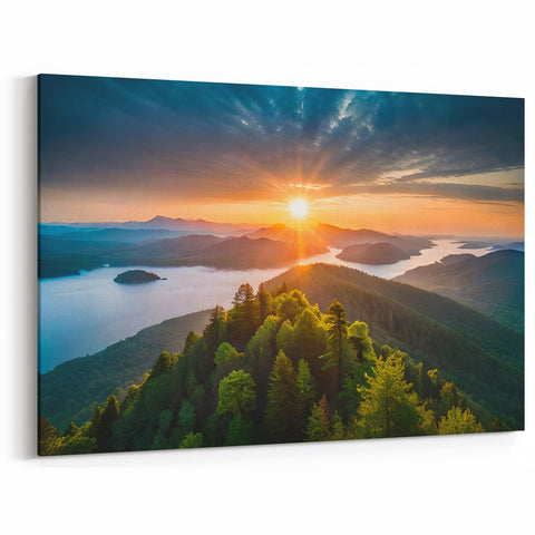 Mountain Sunrise Wall Art - Nature Landscape Canvas - Scenic Forest View