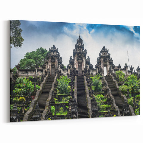 Scenic Indonesia Prints - Ancient Temple Stairway in Lush Landscape Wall Art