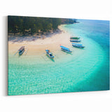Tropical Indonesia Artwork - Scenic Bali Beach Canvas Print with Boats