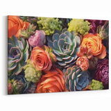 Colorful Succulents and Roses Wall Art - Vibrant Botanical Decor