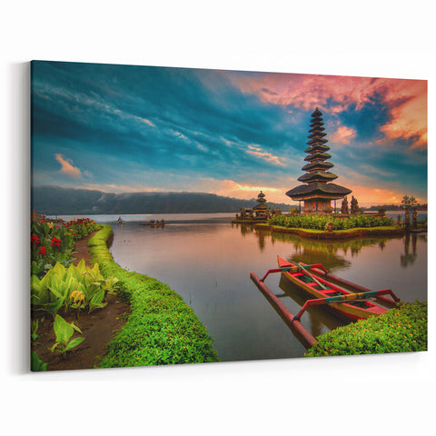 Bali Temple Lake Scene - Scenic Indonesian Landscape Art Print