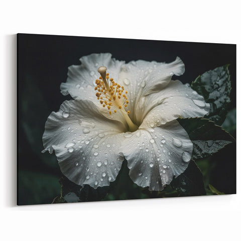 Elegant White Hibiscus Wall Art – Botanical Floral Decor on Canvas or Print