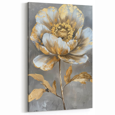 Golden Peony Wall Art - Elegant Peony Flower Canvas for Modern Decor