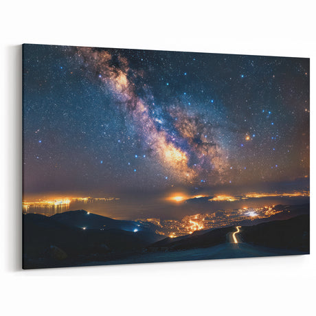 Milky Way Over City Lights | Space Canvas Prints | Night Sky Wall Art