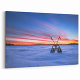 Winter Sunset in Manitoba - Snowshoes in Snow Landscape Wall Art
