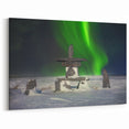 Manitoba Winter Inukshuk - Aurora Borealis Over Snowy Landscape Wall Art