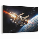 Satellite Launch Over Earth - Space-Themed Wall Art for Home Decor