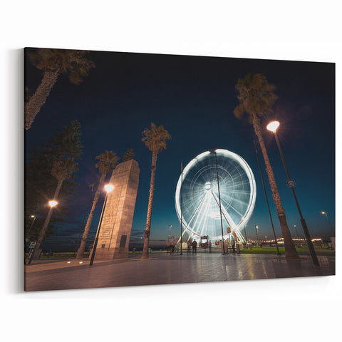 Adelaide Cityscape Prints - Ferris Wheel and Monument Night Scene Wall Art