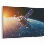 Satellite Orbiting at Sunrise - Cosmic Wall Art for Space Enthusiasts