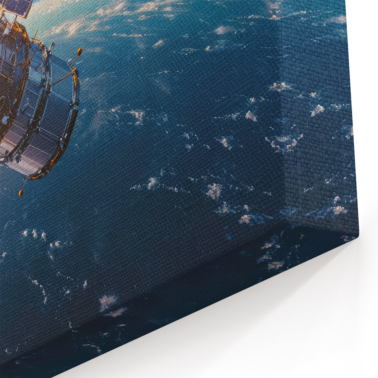 Satellite Orbiting at Sunrise - Cosmic Wall Art for Space Enthusiasts