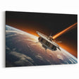 Satellite Orbiting Earth with Fiery Trail - Cosmic Space Wall Art