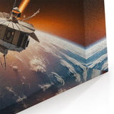 Satellite Orbiting Earth with Fiery Trail - Cosmic Space Wall Art