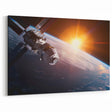 Satellite Over Earth with Sunrise - Stunning Cosmic Wall Art Decor