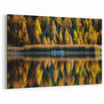 Canoeing in Manitoba - Vibrant Fall Reflections on Calm Lake Wall Art