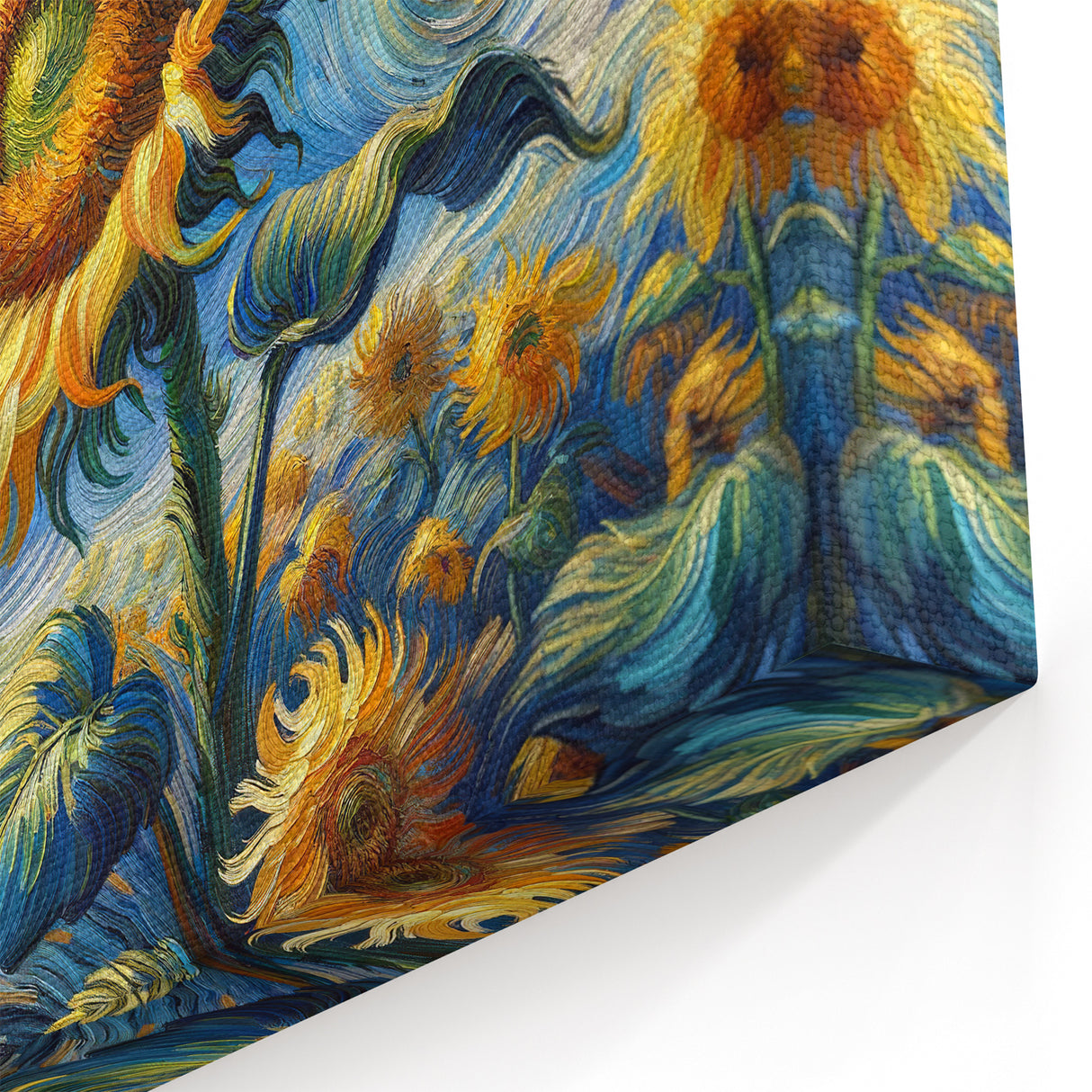 Swirling Sunflower Field – Dynamic Sun Wall Art on Canvas or Acrylic