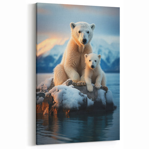 Polar Bear and Cub - Heartwarming Arctic Wildlife Scene Wall Art Print
