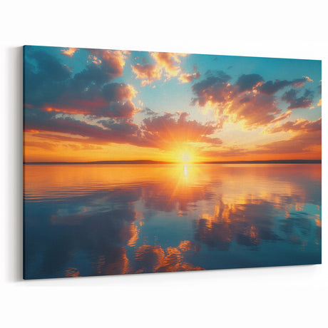 Colorful Sunset Over Lake – Vibrant Sun Wall Art with Reflective Water