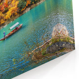 Japanese Scenery Wall Art – Autumn Foliage and Boat on Serene River