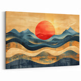 Abstract Red Sun and Waves – Modern Sun Wall Art with Bold Colors