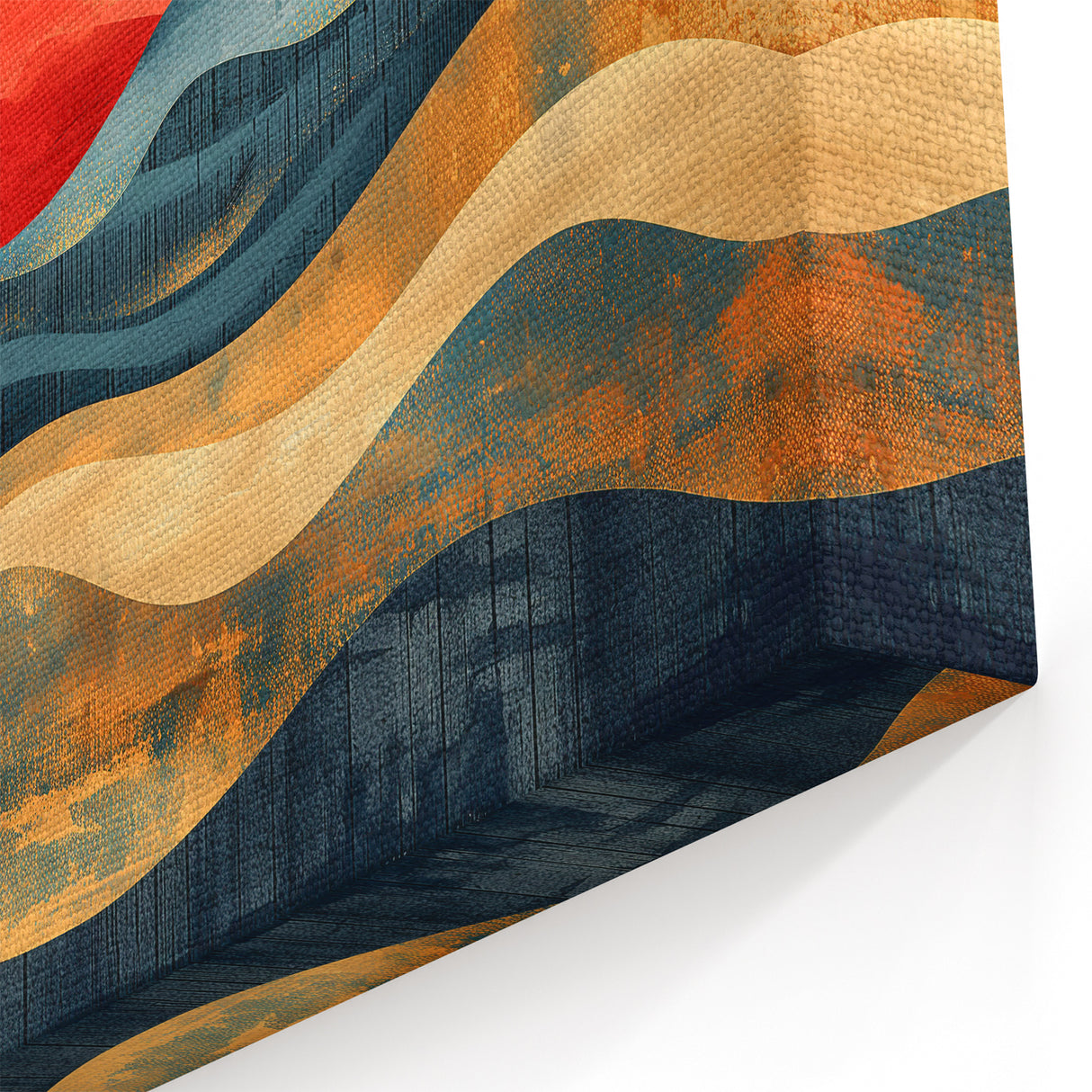 Abstract Red Sun and Waves – Modern Sun Wall Art with Bold Colors
