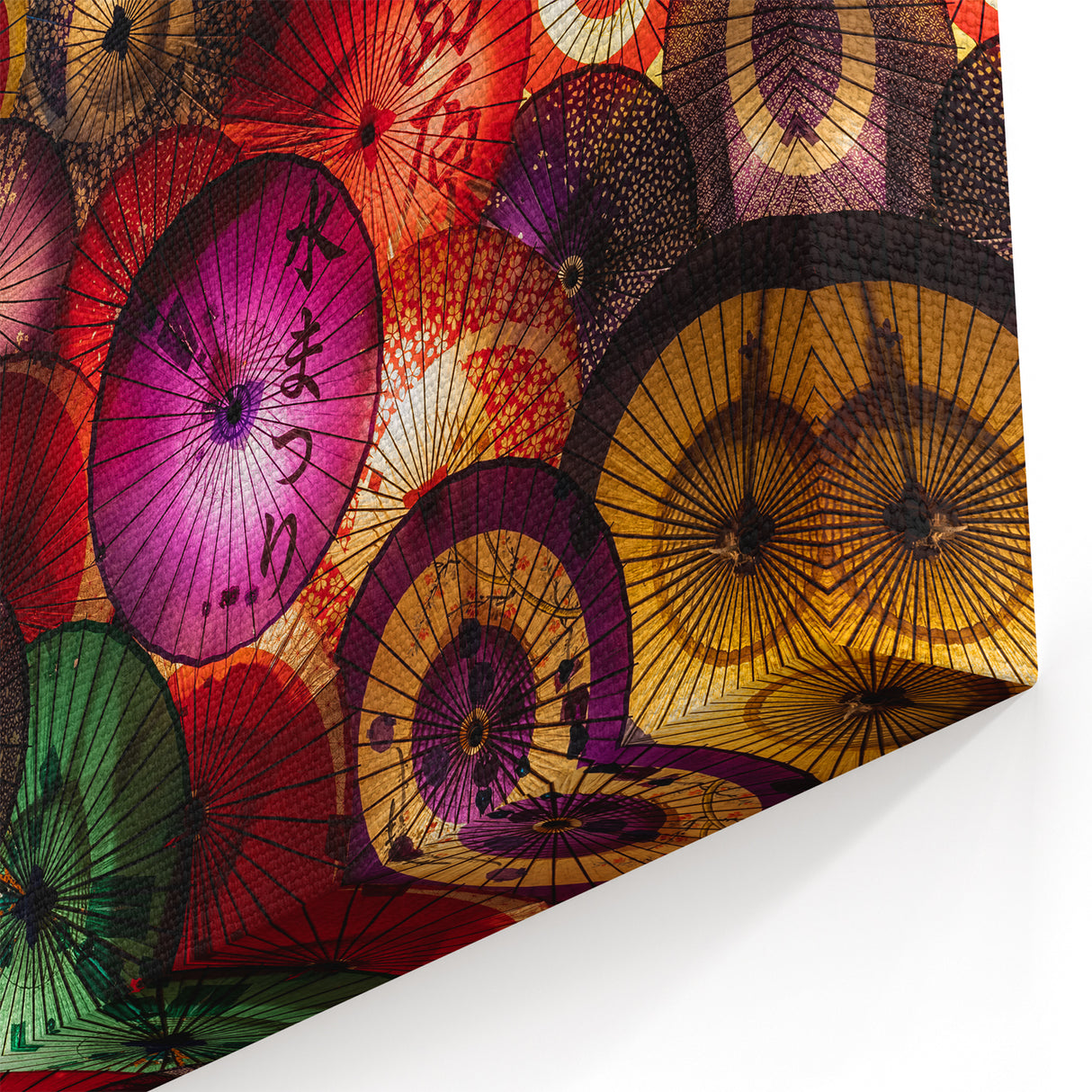 Traditional Japanese Umbrella Art – Vibrant Wall Art with Rich Colors