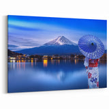 Mount Fuji Art Print – Serene Lake View with Traditional Japanese Umbrella