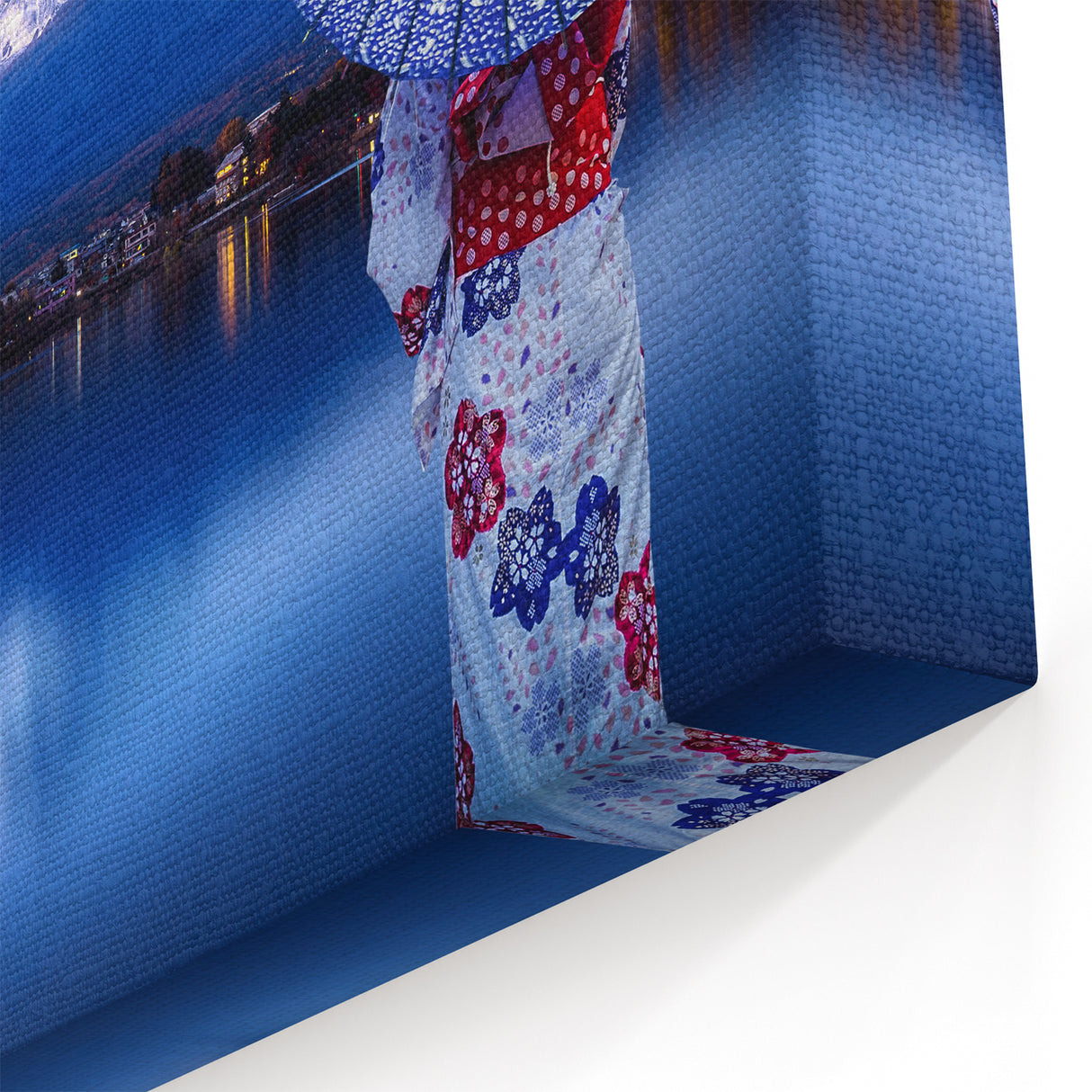 Mount Fuji Art Print – Serene Lake View with Traditional Japanese Umbrella