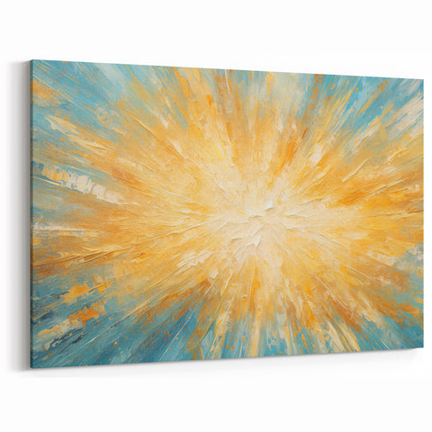 Radiant Sunburst Explosion – Abstract Sun Wall Art with Gold and Blue