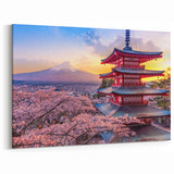Mount Fuji and Pagoda Art Print – Japan Landscape with Cherry Blossoms