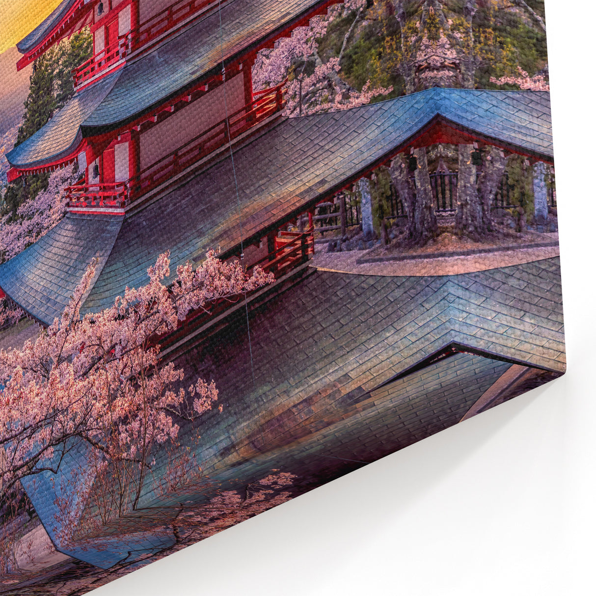 Mount Fuji and Pagoda Art Print – Japan Landscape with Cherry Blossoms