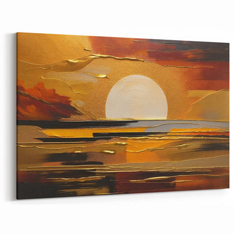 Abstract White Sun Over Golden Horizon – Modern Sun Wall Art