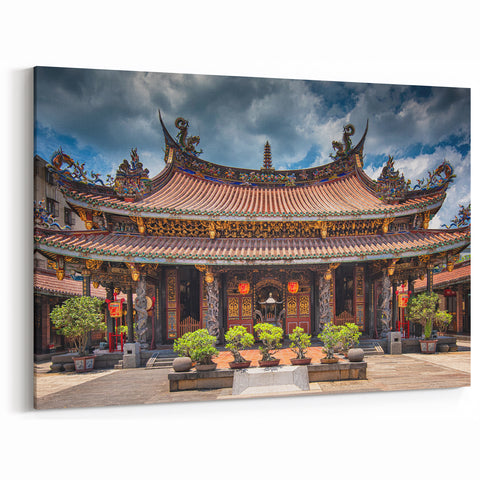 Traditional Temple Art Print – Intricate Asian Architecture with Rich Details