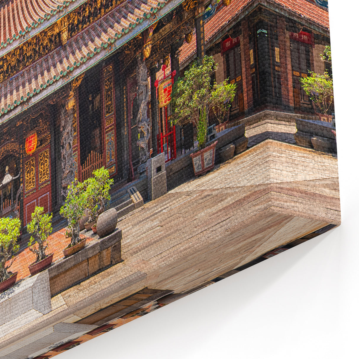 Traditional Temple Art Print – Intricate Asian Architecture with Rich Details