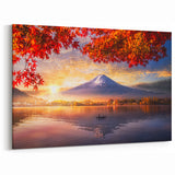 Mount Fuji Art Print – Autumn Leaves and Sunrise Reflected on Lake