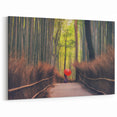 Bamboo Forest Path Art Print – Serene Japanese Scenery with Red Umbrella
