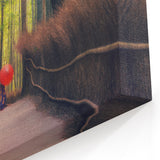 Bamboo Forest Path Art Print – Serene Japanese Scenery with Red Umbrella