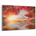 Mount Fuji Art Print – Autumn Sunrise Over Lake with Vibrant Red Leaves