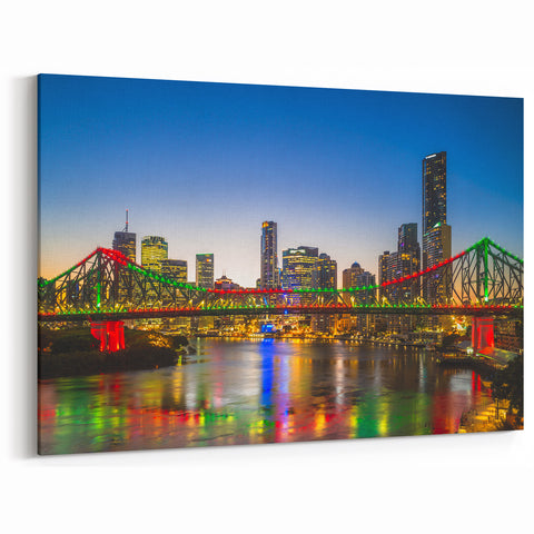 Brisbane Lit Bridge and Skyline - Vibrant Night Cityscape Wall Art