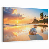 Tropical Cancun Beach Sunset Wall Art - Seashell Coastal Decor Print