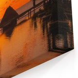 Vibrant Cancun Sunset Wall Art - Tropical Palm Tree & Beach Hut Print