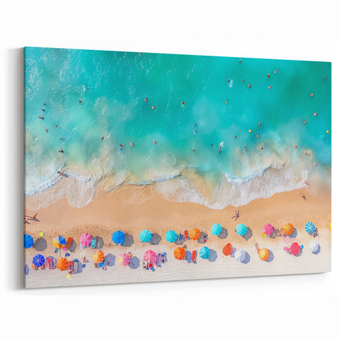 Vibrant Beach Umbrellas Wall Art - Aerial Cancun Coastal Photography Print