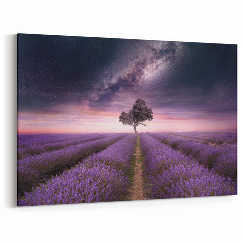 Night Sky Over Lavender Fields – Dreamy Lavender Canvas Wall Art
