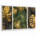 Luxurious Gold and Green Tropical Leaves Wall Art - Monstera Leaf Decor