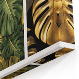 Luxurious Gold and Green Tropical Leaves Wall Art - Monstera Leaf Decor