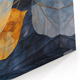 Golden and Blue Botanical Leaves Wall Art - Autumn Leaf Print Decor