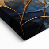 Golden and Blue Botanical Leaves Wall Art - Autumn Leaf Print Decor