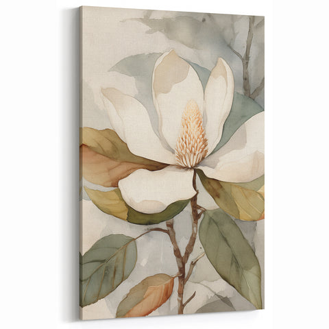 Elegant Floral Botanical Wall Art - White Magnolia Flower Print Decor