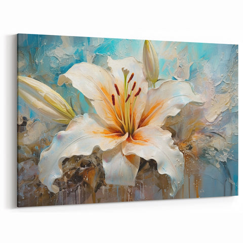 White Lily Textured Art - Vibrant Botanical Wall Decor | Floral Canvas Print