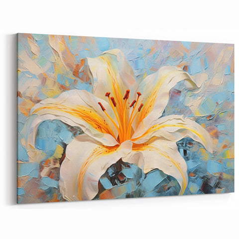 Vibrant Textured Lily Art - Blue and Orange Botanical Wall Decor Print