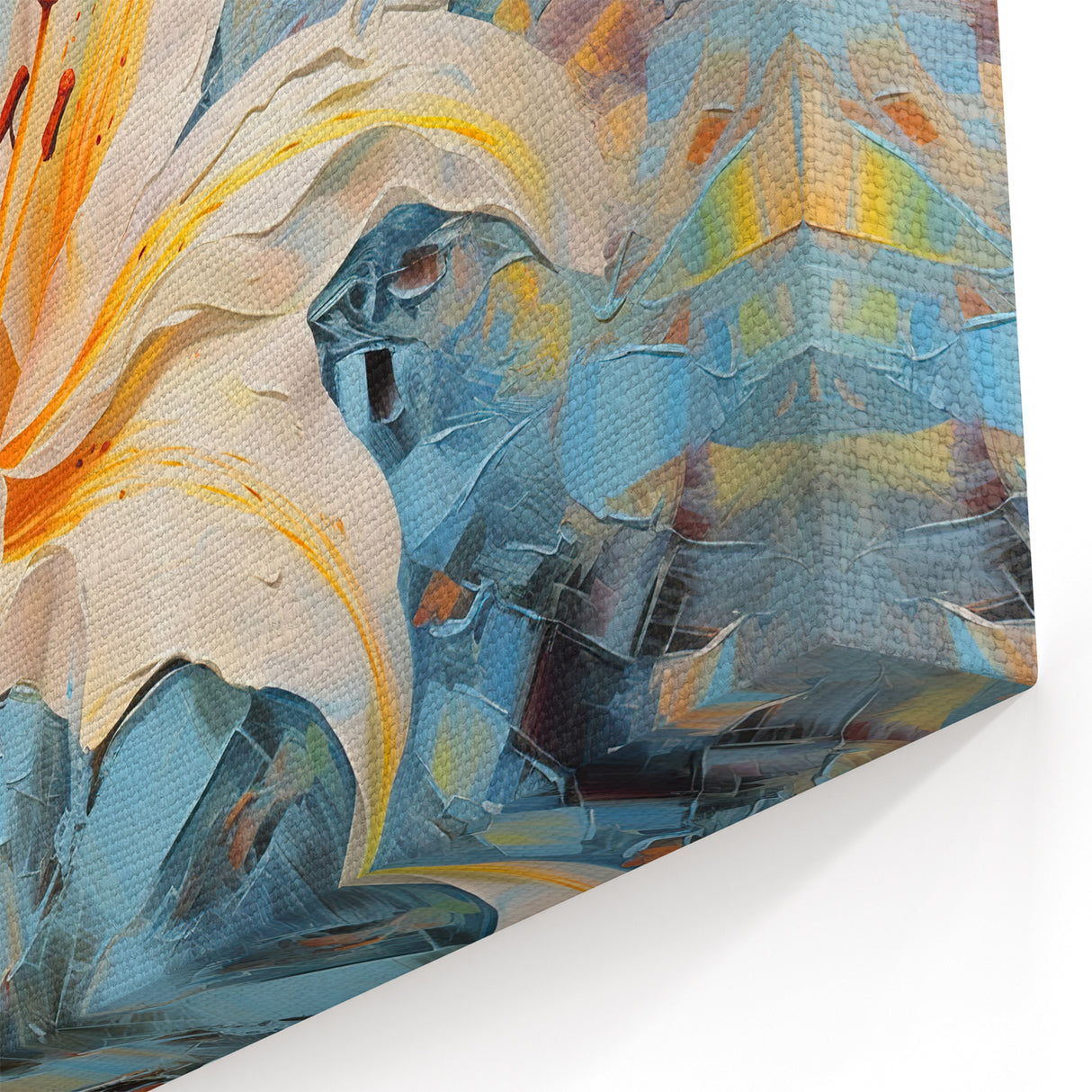 Vibrant Textured Lily Art - Blue and Orange Botanical Wall Decor Print